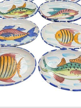 Vietri Italy Al Mare Seafood Set 6 Hand Painted Ceramic Fish Nautical Platters